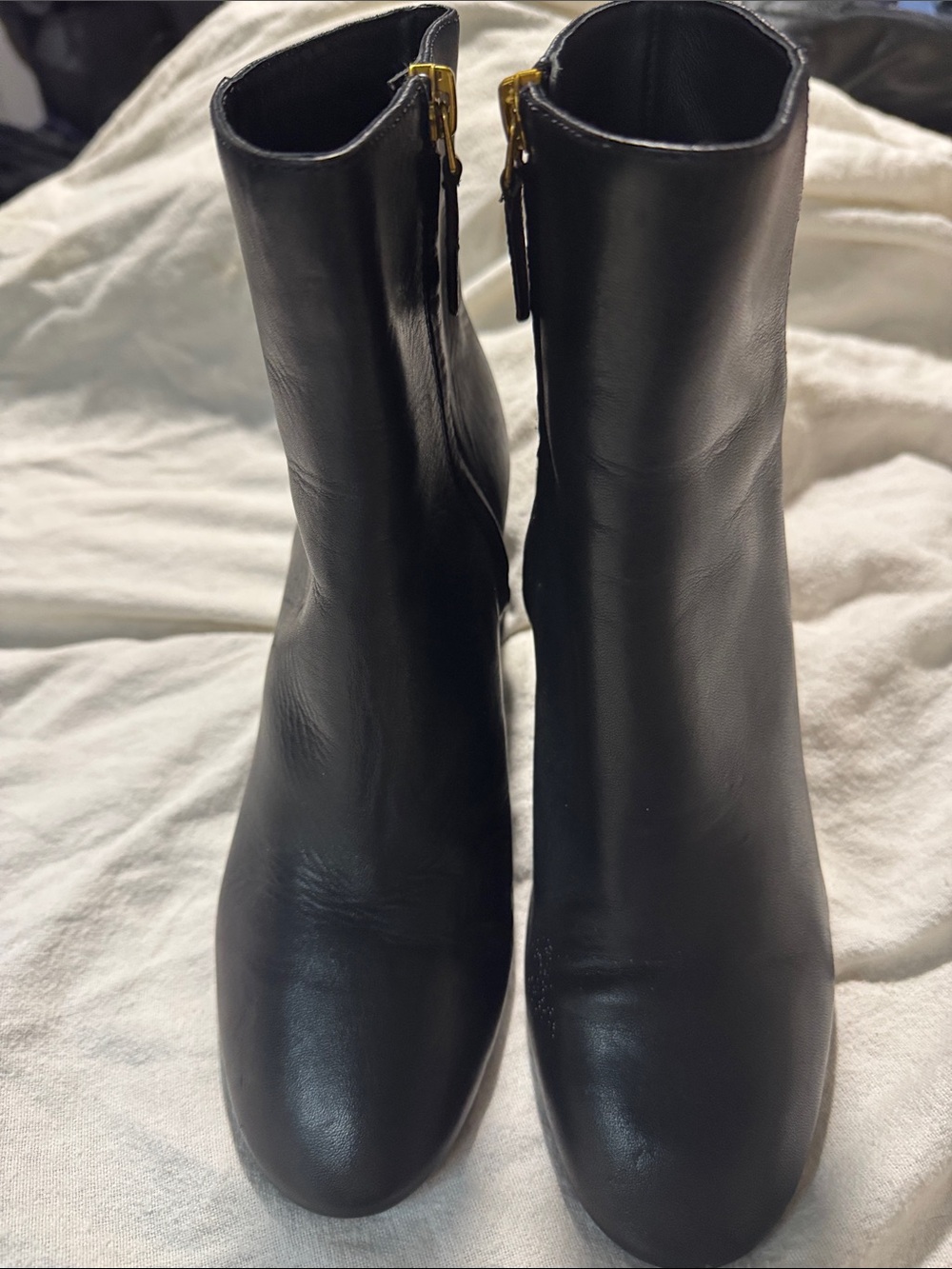 Tory Burch Black Leather Ankle Booties with Gold Zipper